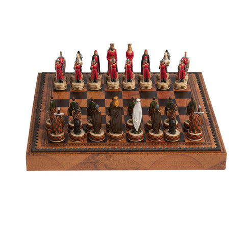 Italfama Hand-Painted Chess Set English vs Scots, Faux Leather Board 3-in-1