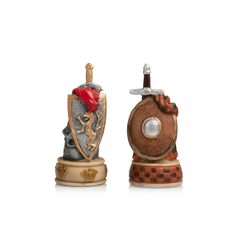 Italfama Hand-Painted Chess Set English vs Scots, Faux Leather Board 3-in-1