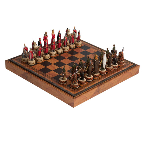 Italfama Hand-Painted Chess Set English vs Scots, Faux Leather Board 3-in-1