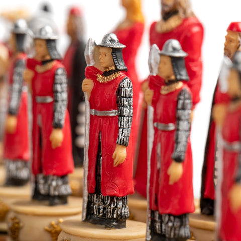Italfama Hand-Painted Chess Set English vs Scots, Faux Leather Board 3-in-1