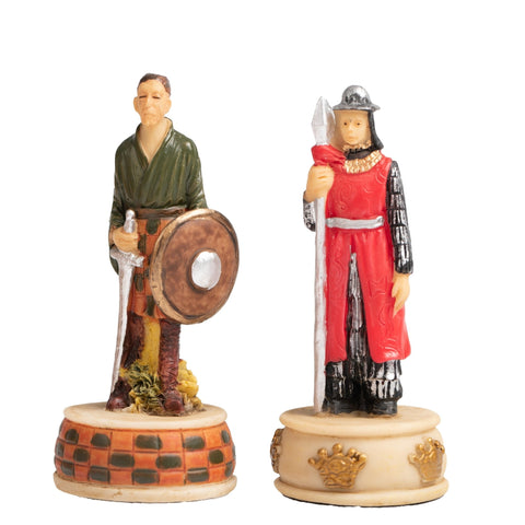 Italfama Hand-Painted Chess Set English vs Scots, Faux Leather Board 3-in-1