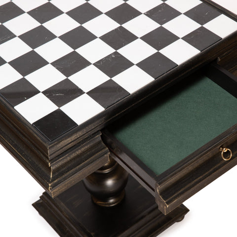 Italfama Luxury Chess Table, Black Wood, Marble Top, 60x60cm, Made in Italy