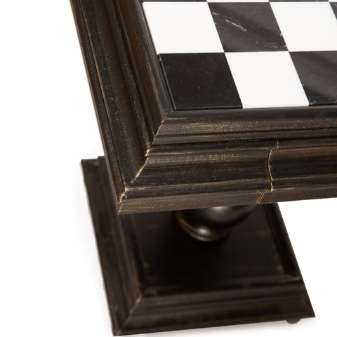 Italfama Luxury Chess Table, Black Wood, Marble Top, 60x60cm, Made in Italy