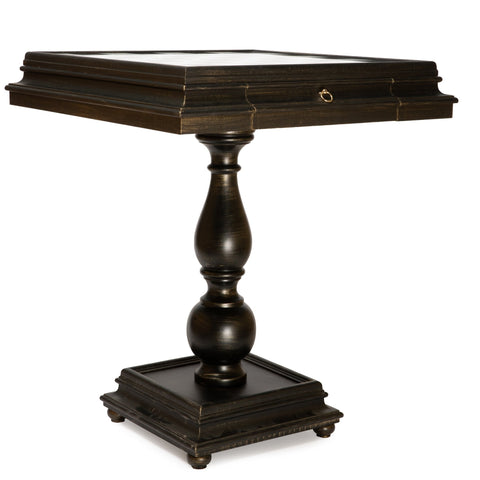 Italfama Luxury Chess Table, Black Wood, Marble Top, 60x60cm, Made in Italy