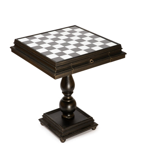 Italfama Luxury Chess Table, Black Wood, Marble Top, 60x60cm, Made in Italy