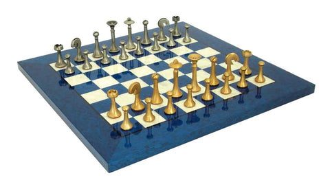 Italfama Luxury Brass Chess Set, Gold/Silver Plated, Elm Board 42cm Italy