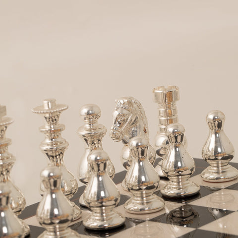 Italfama French-Style Brass Chess Set, Gold/Silver Plated, Wood Board 7.5cm King
