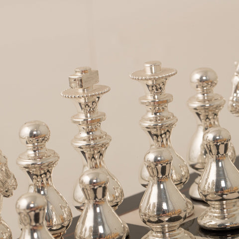 Italfama French-Style Brass Chess Set, Gold/Silver Plated, Wood Board 7.5cm King