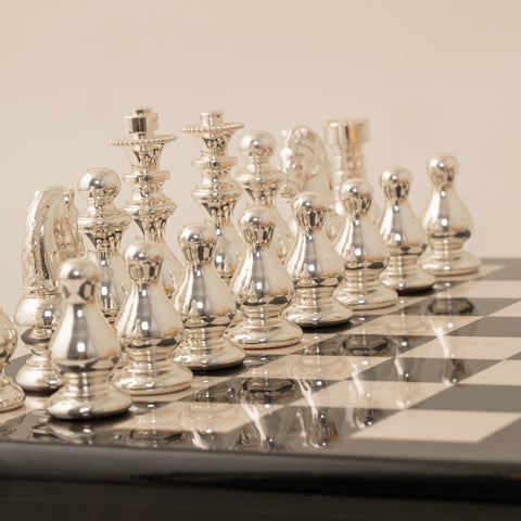 Italfama French-Style Brass Chess Set, Gold/Silver Plated, Wood Board 7.5cm King