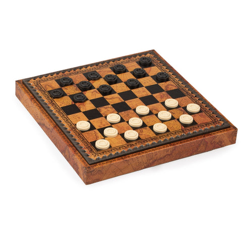 Italfama Metal Chess Set, Antique Map Board, Storage, 28cm, Made in Italy