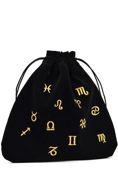 Astrological Tarot Bag Velvet Black Embroidered Pretty Lo Scarabeo Cards NEW