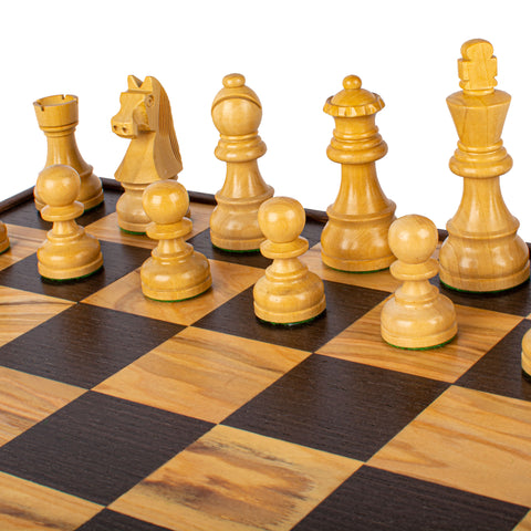 Wooden Chess Set Staunton Chessmen Olive Burl Board 43Cm Manopoulos Skw43B50H