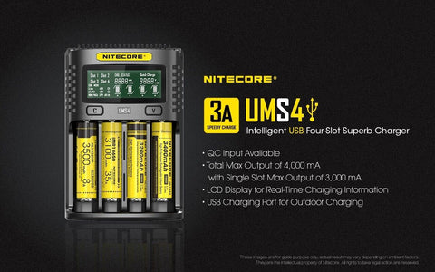 Nitecore Ums4 Intelligent USb Superb Charger Rechargeable Battery Li-Ion/Nimh