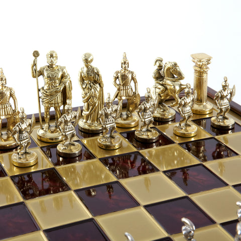 Greek Roman Period Metal Chess Set Gold &Silver Chessmen 41Cm Manopoulos Sk11Red