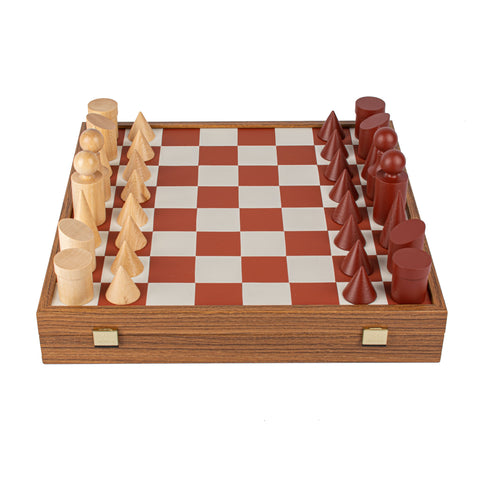 Wood Chess Set Bauhaus Style Chessmen Leatherette Board 40Cm Manopoulos Sd50Ter