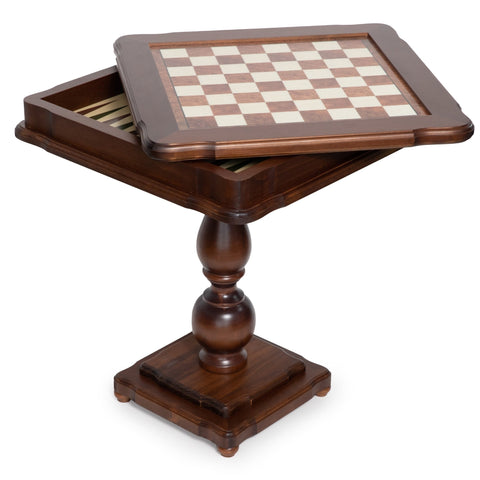 Italfama Italian Solid Birch Chess Table with Backgammon, 58x58cm Handmade