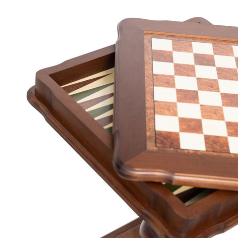Italfama Italian Solid Birch Chess Table with Backgammon, 58x58cm Handmade