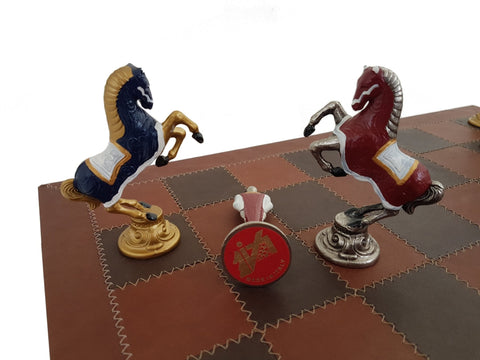 Italfama Renaissance Metal Chess Set, Hand-Painted, Genuine Leather Board, Italy