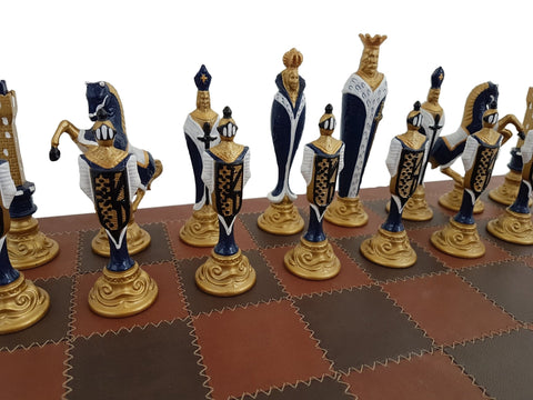 Italfama Renaissance Metal Chess Set, Hand-Painted, Genuine Leather Board, Italy