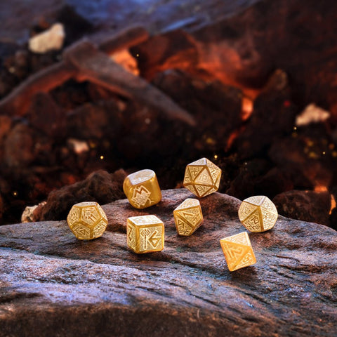 Dwarven Dice Set Gold With Sandy Engravings Rpg Games Plastic Q-Workshop RDWA08
