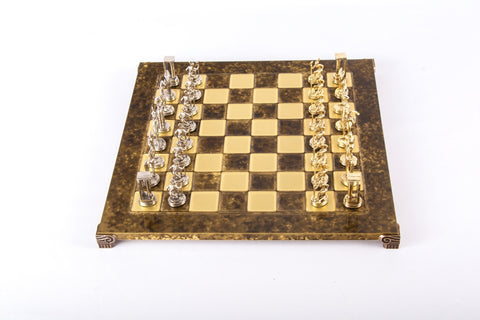 Minoan Warrior Chess Set Gold & Silver Chessmen Board 36Cm Manopoulos S8Bro
