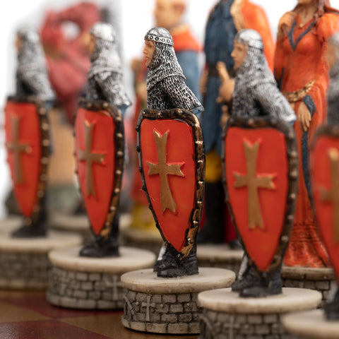 Italfama Robin Hood Hand-Painted Chess Set, 3-in-1 Faux Leather Board, Italy