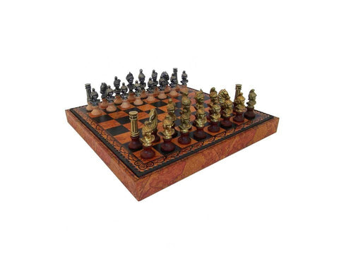 Italfama Roman Chess Set Metal/Wood, Leather Board, Checkers & Backgammon
