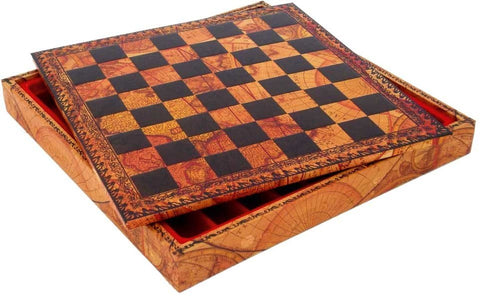 Italfama Roman Chess Set Metal/Wood, Leather Board, Checkers & Backgammon