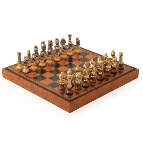 Italfama Roman Metal Chess Set, 48cm Faux Leather Board, King 10.3cm, Italy