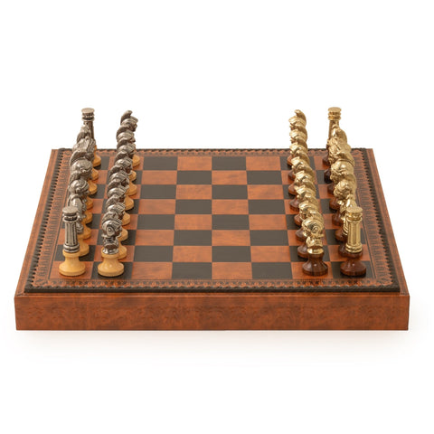 Italfama Roman Metal Chess Set, 48cm Faux Leather Board, King 10.3cm, Italy