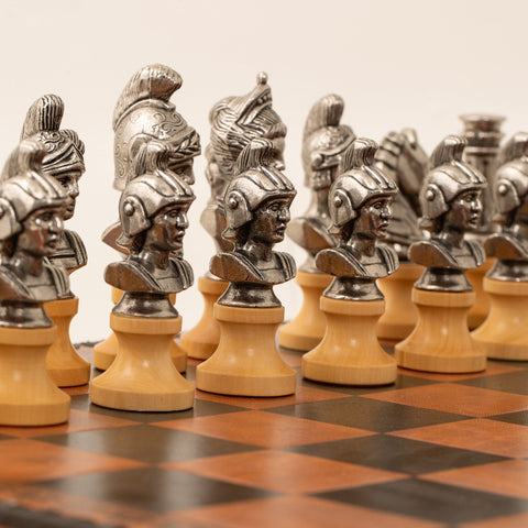 Italfama Roman Metal Chess Set, 48cm Faux Leather Board, King 10.3cm, Italy