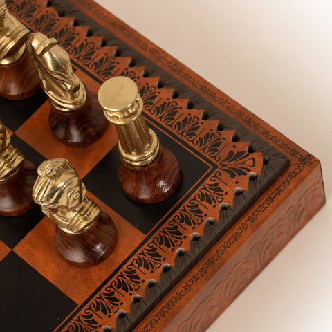 Italfama Roman Metal Chess Set, 48cm Faux Leather Board, King 10.3cm, Italy