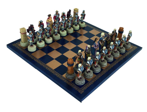 Handmade Romans vs Arabs Chess Set, Resin Pieces, Faux Leather Board, Italfama