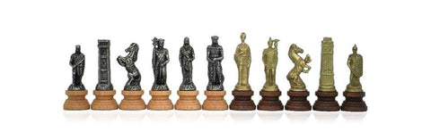 Handmade Italfama Roman vs Barbarian Chess Set, Metal/Wood, Gold & Silver, Italy