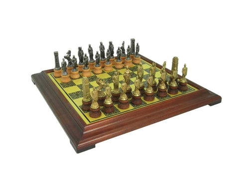 Handmade Italfama Roman vs Barbarian Chess Set, Metal/Wood, Gold & Silver, Italy