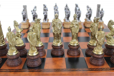 Italfama Romans vs Barbarians Handcrafted Chess Set, Metal/Wood, 40cm Board