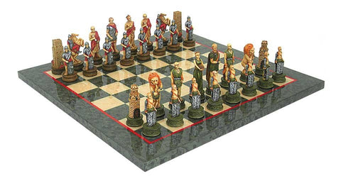 Roman vs Gladiator Chess Set, Hand-Painted Resin, Wood Board, 42cm Italfama