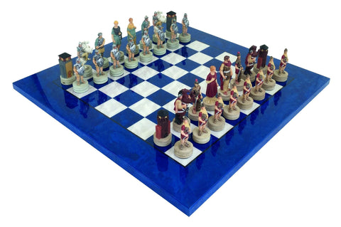 Italfama Romans vs Greeks Chess Set, Hand-Painted Resin, Wood Board 42cm