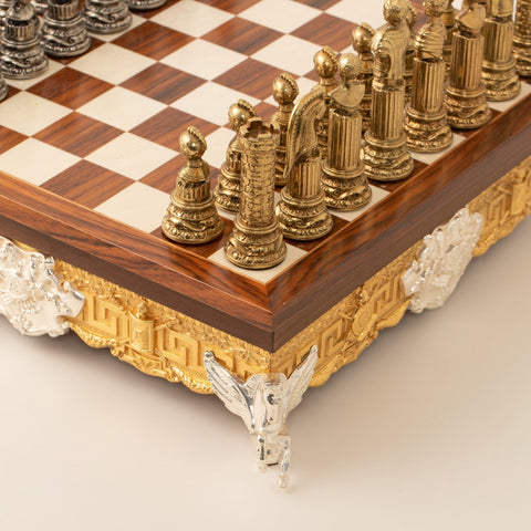 Roman Emperors Metal Chess Set, 12cm King, Wood Board, Gold/Silver, Italfama