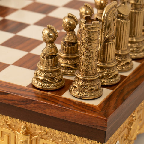 Roman Emperors Metal Chess Set, 12cm King, Wood Board, Gold/Silver, Italfama