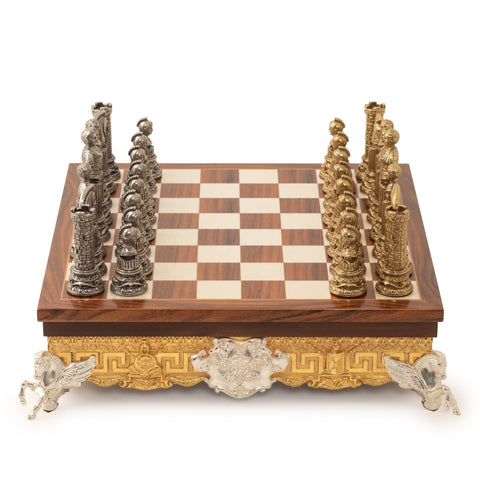 Roman Emperors Metal Chess Set, 12cm King, Wood Board, Gold/Silver, Italfama