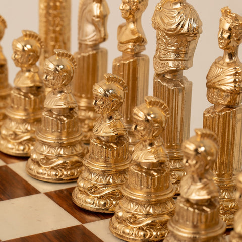 Italfama Roman Emperors Gold & Silver Chess Set, Italian Wood Board Storage