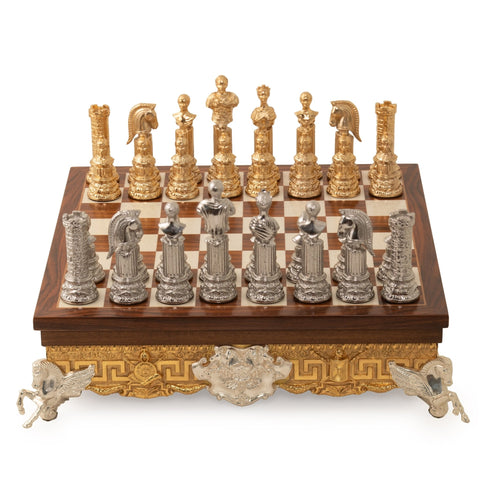 Italfama Roman Emperors Gold & Silver Chess Set, Italian Wood Board Storage