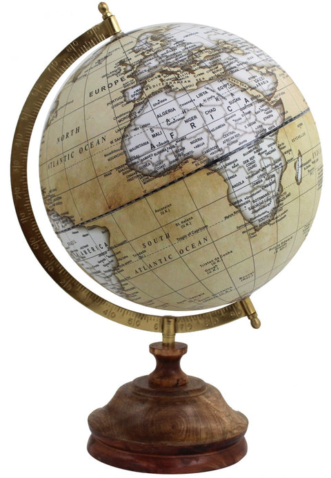 Italfama Brown Desk Globe with Modern World Map, Wooden Base, 25cm, Italy