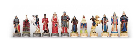 Italfama Russians vs Mongols Chess Set, Hand-Painted Resin, Elm Board 42cm