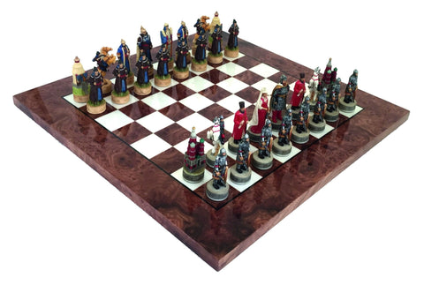 Italfama Russians vs Mongols Chess Set, Hand-Painted Resin, Elm Board 42cm