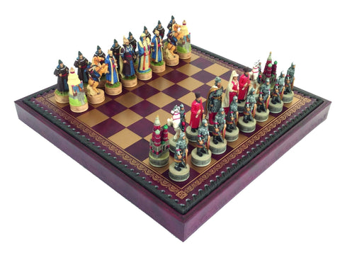 Italfama Hand-Painted Resin Russians vs Mongols Chess Set 3-in-1 w/ Storage