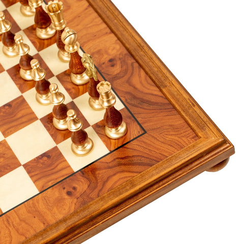 Italfama Handmade Chess Set, Gold/Silver Brass, Elm Board 56cm, Italy