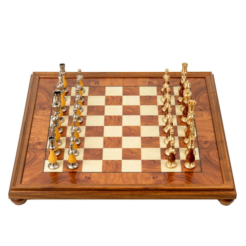 Italfama Handmade Chess Set, Gold/Silver Brass, Elm Board 56cm, Italy
