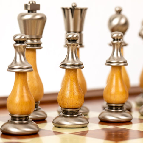 Italfama Handmade Chess Set, Gold/Silver Brass, Elm Board 56cm, Italy